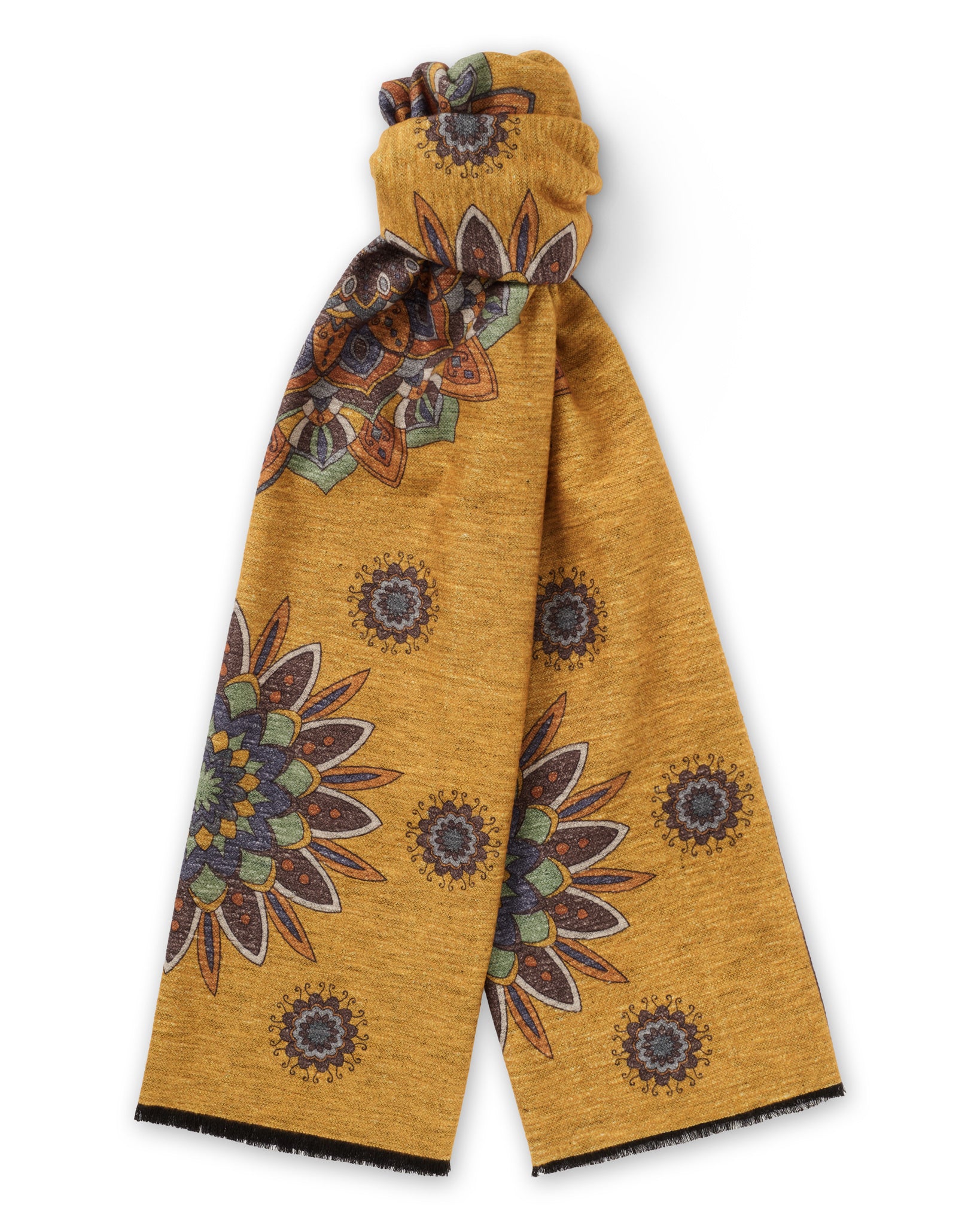 Mustard Floral Brushed Silk Scarf – Edward Sexton
