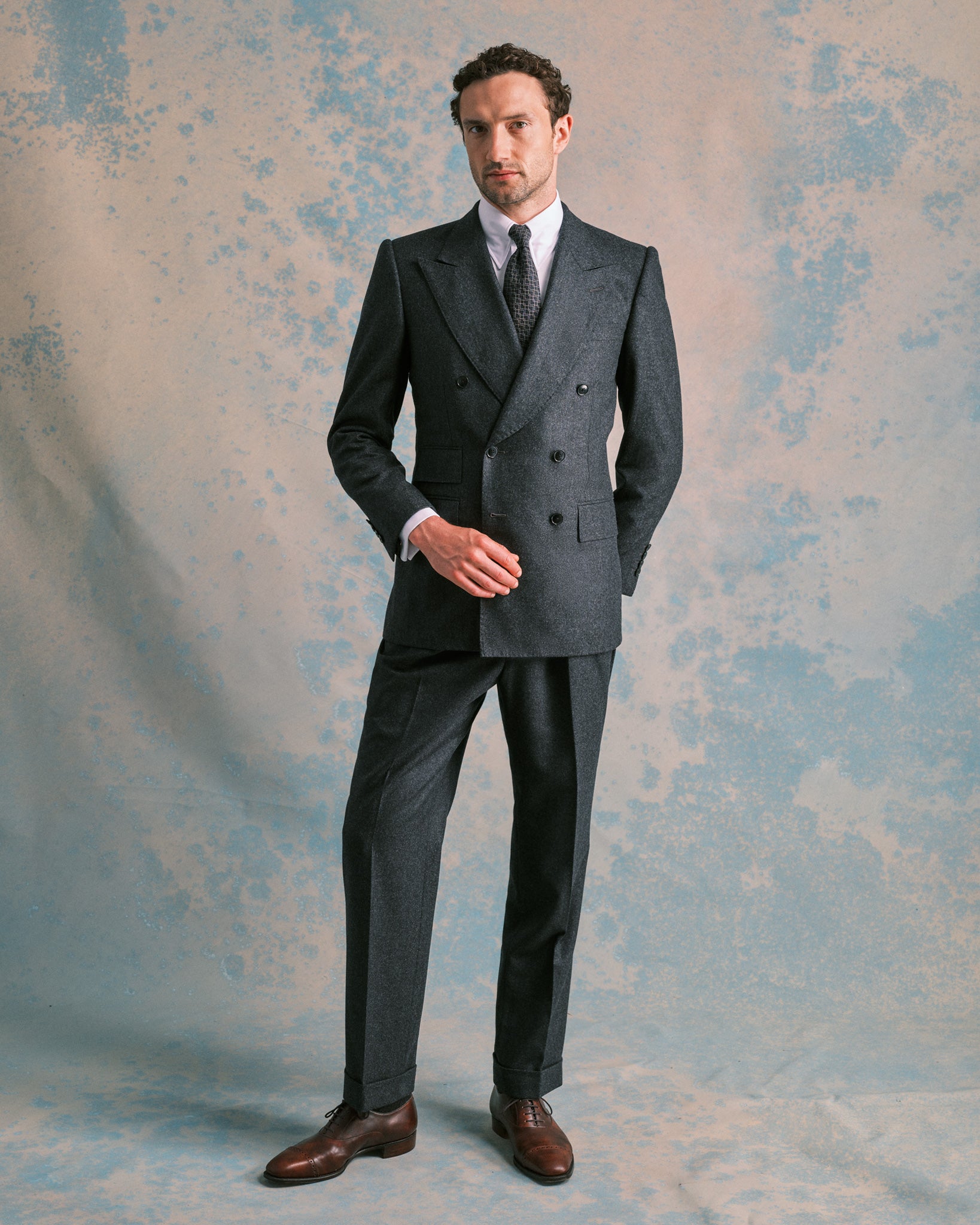 Charcoal Flannel Double-Breasted Suit - Main Image