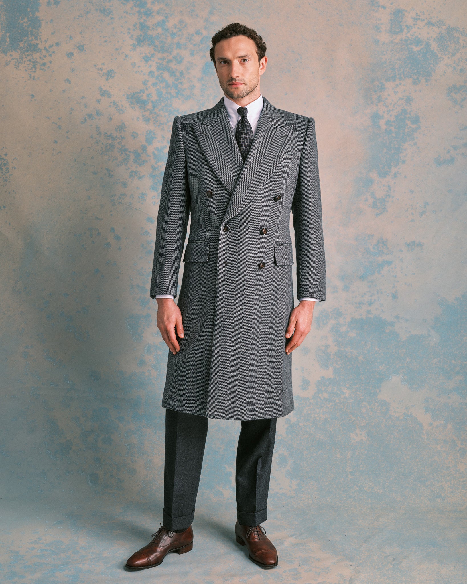 Grey Herringbone Top Coat – Edward Sexton - Main Image