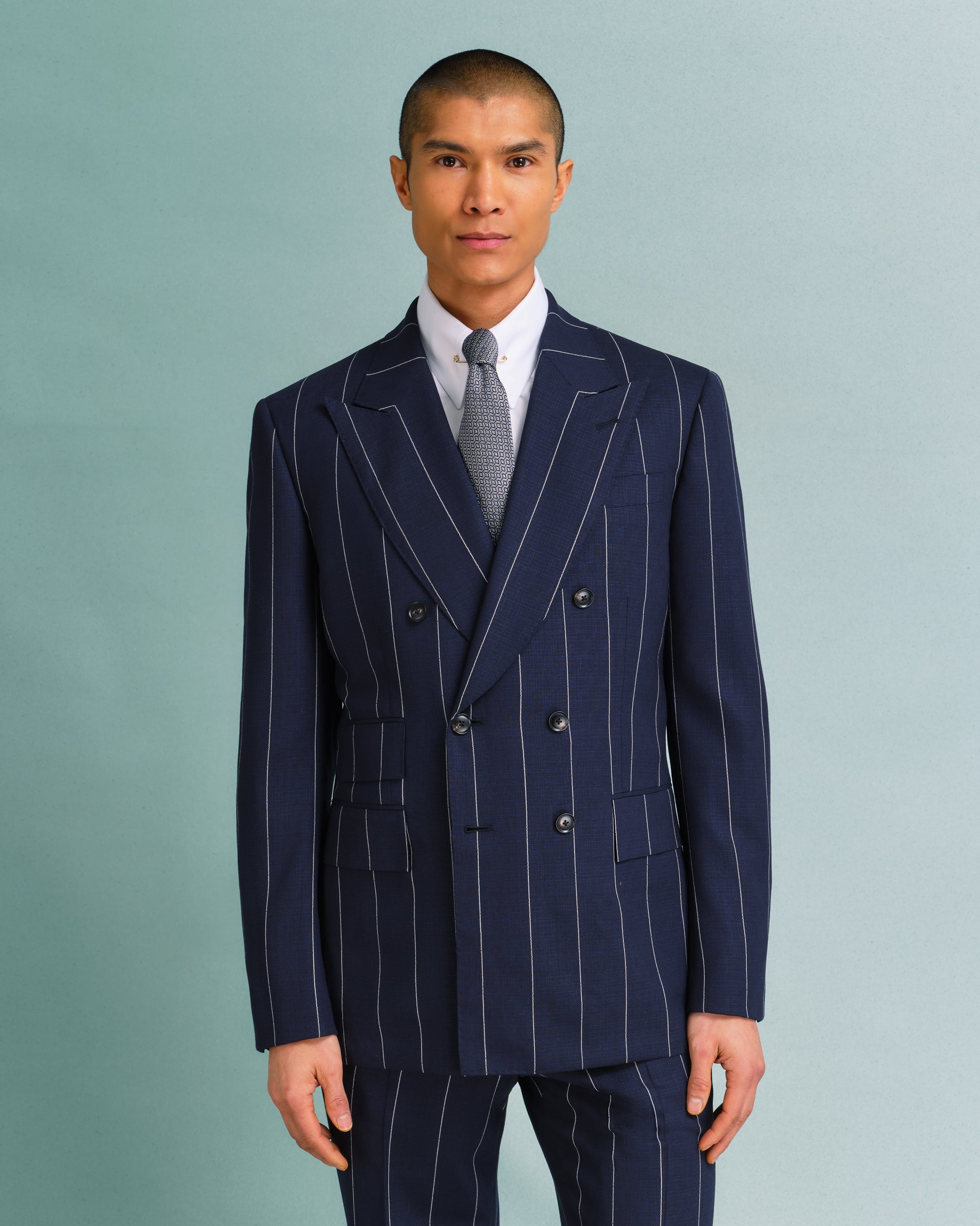 Navy Broad Stripe Double-Breasted Drape Suit