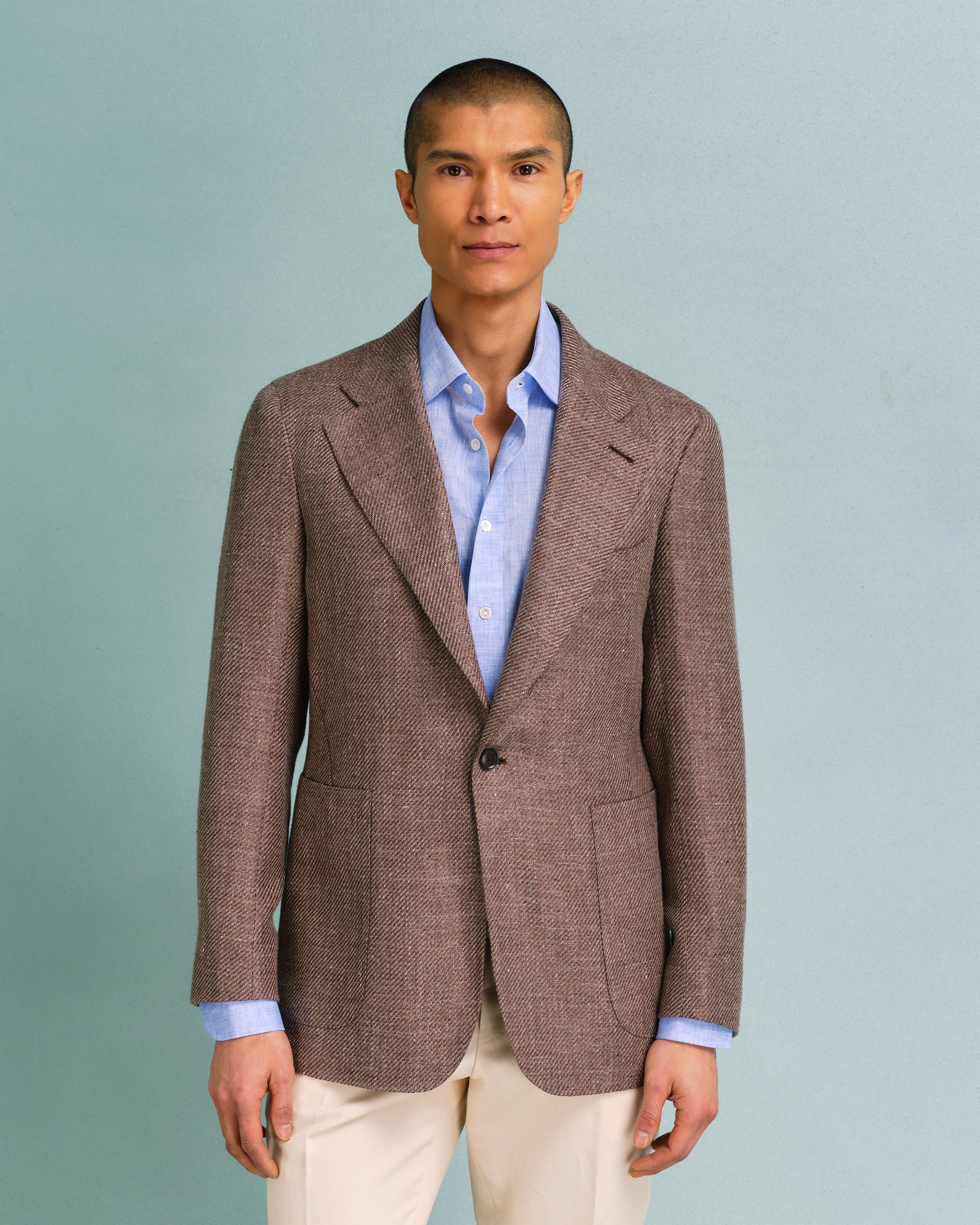 Brown Unstructured Linen Blend Jacket – Edward Sexton