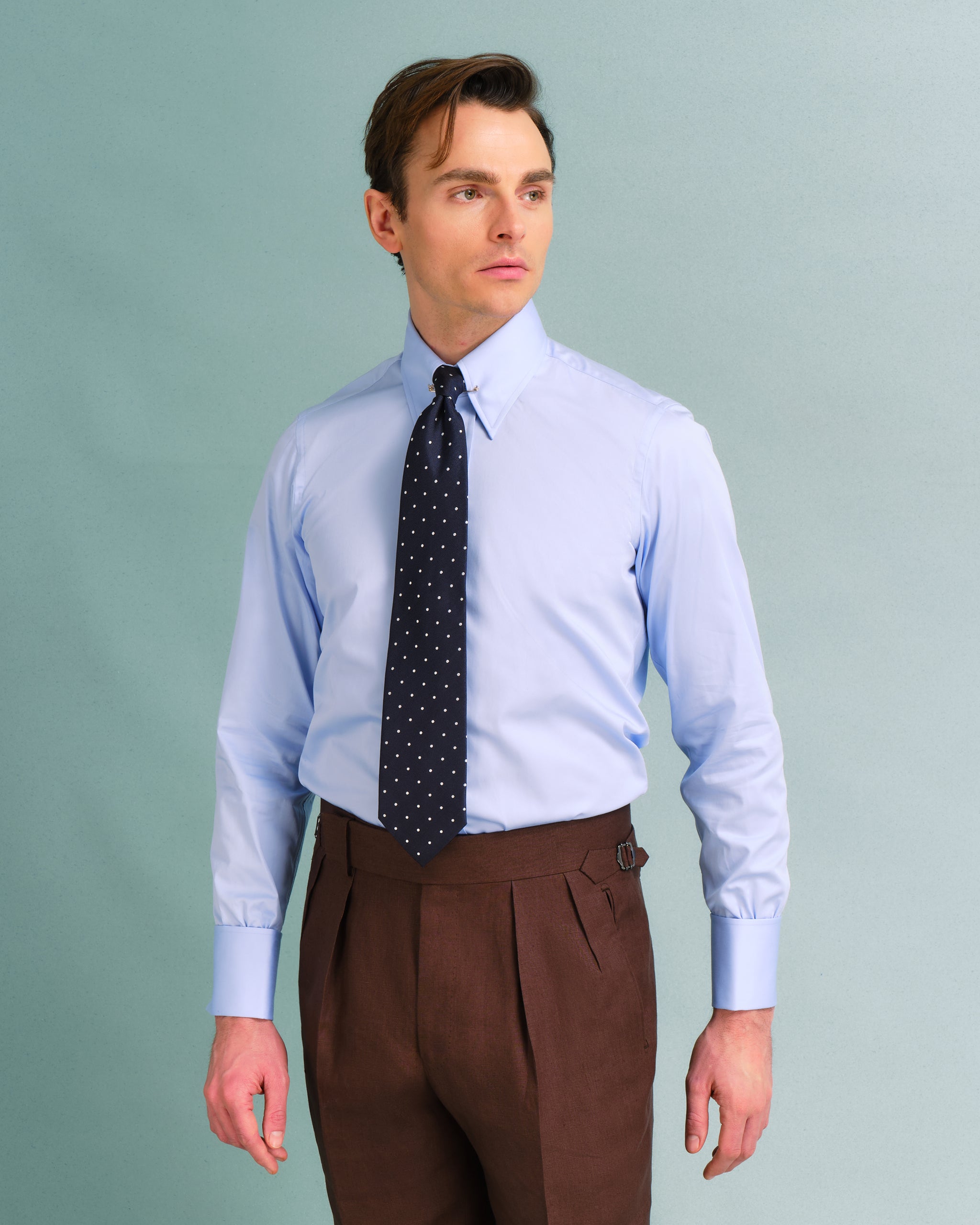 button collar shirt with tie