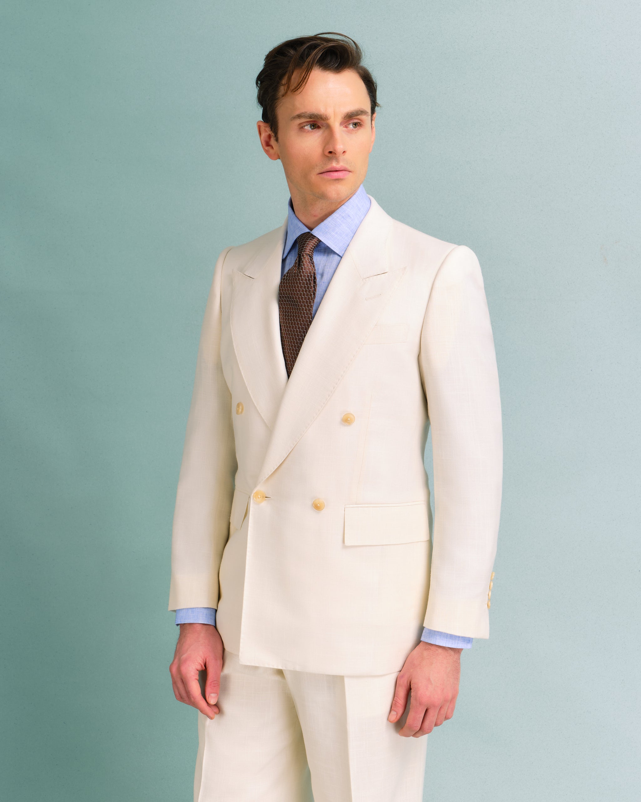 Double Breasted Jacket Suit Top Or Bottom Button White Linen Low