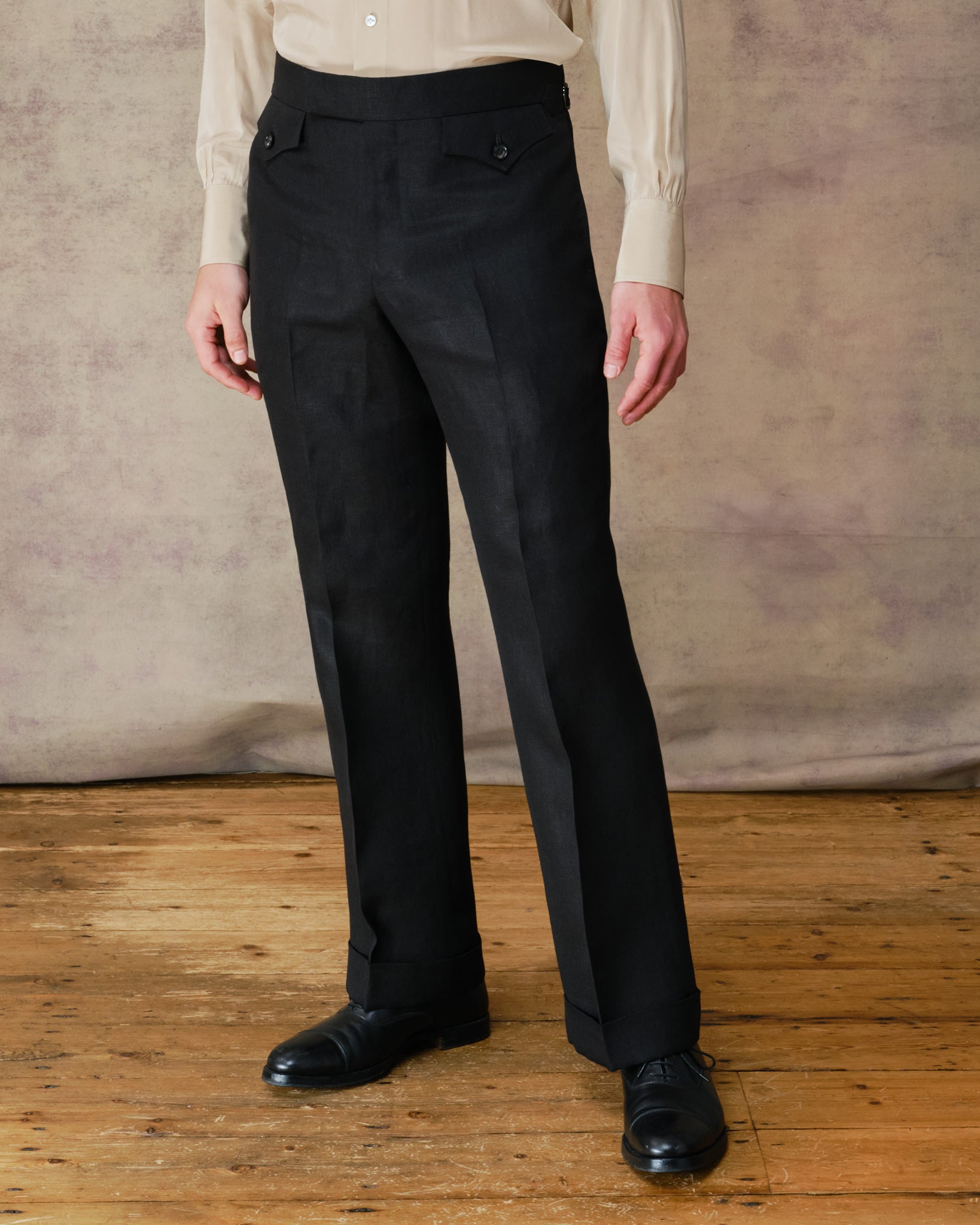 Black Linen Wide Parallel Trousers - Main Image