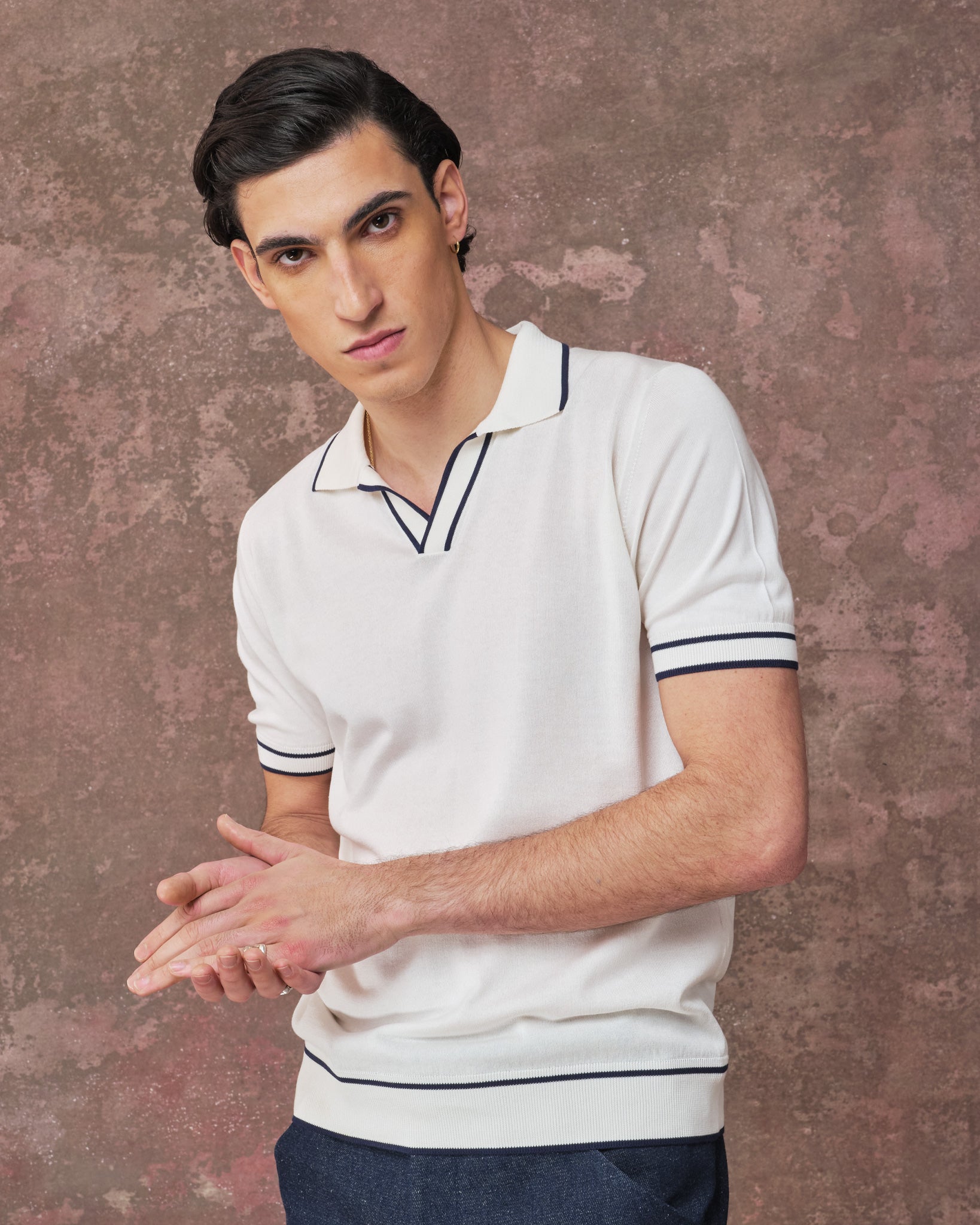 Cream Knitted Polo Shirt