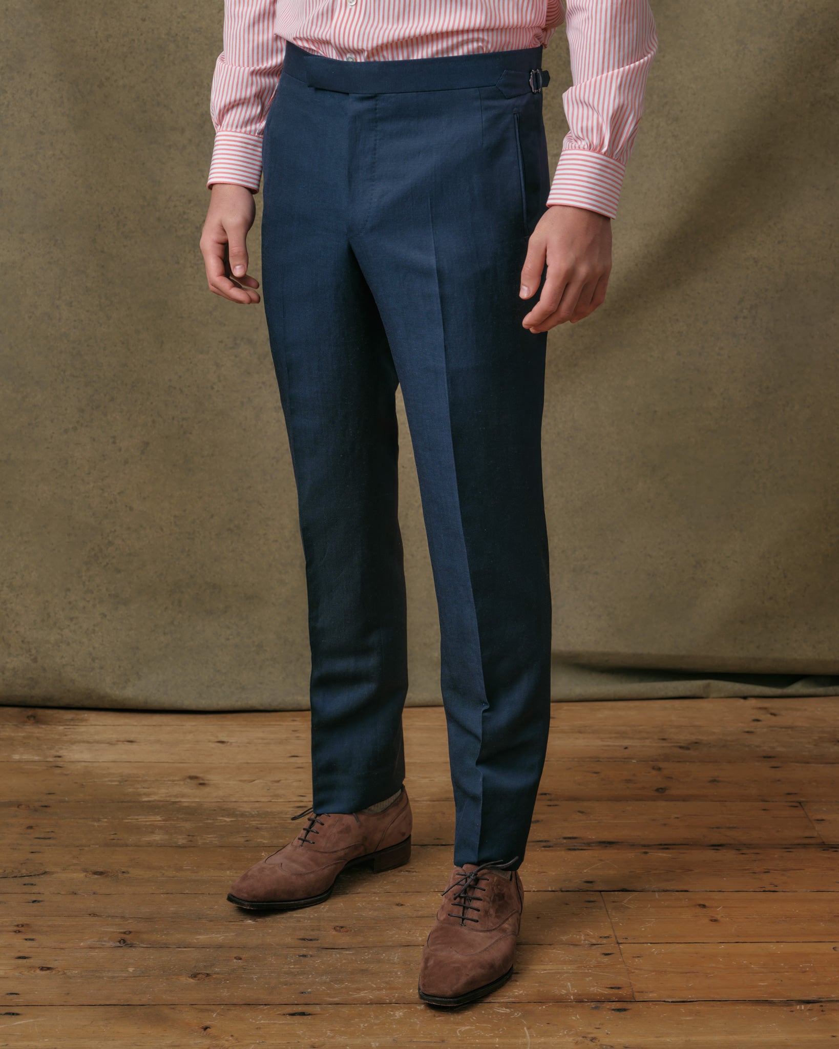 Navy Linen Blend Contemporary Trousers Edward Sexton Navy Linen Blend Contemporary Trousers Edward Sexton