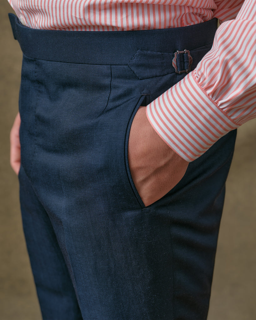Navy Linen Blend Contemporary trousers