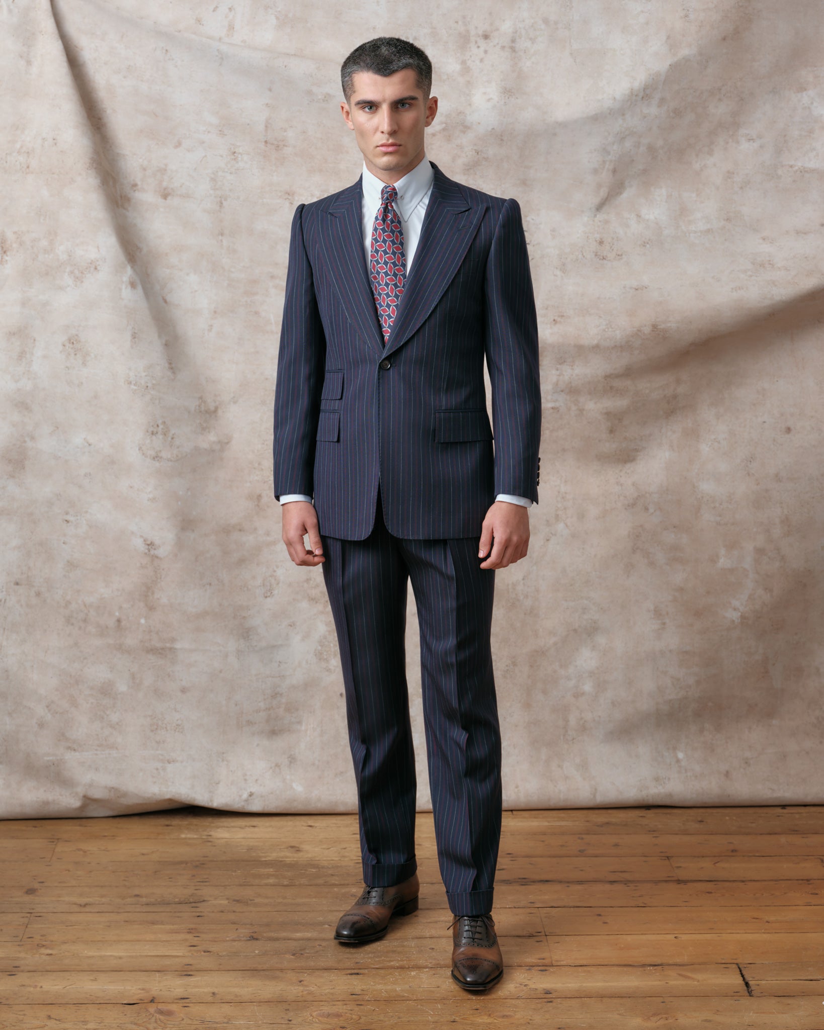 Navy and Red Stripe Heritage Suit Edward Sexton Navy and Red Stripe Heritage Suit Edward Sexton