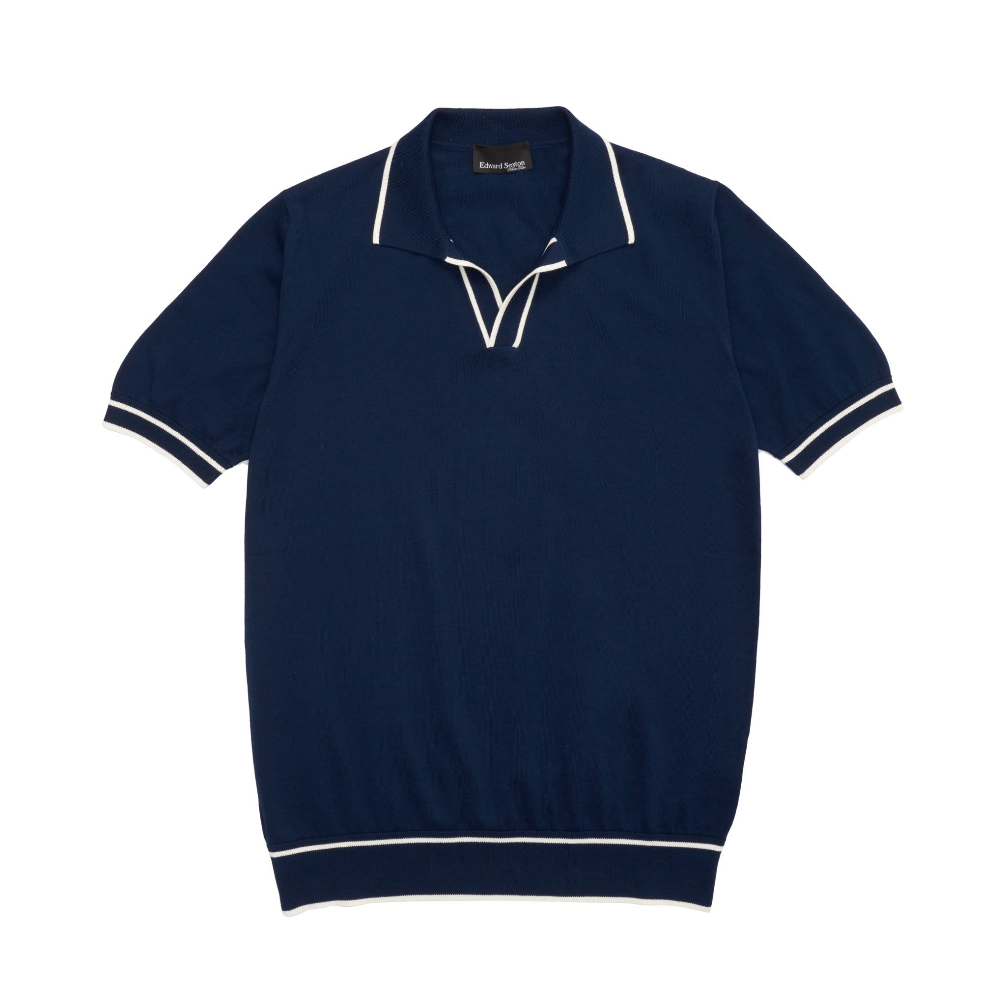 Navy Knitted Polo Shirt – Edward Sexton - Main Image