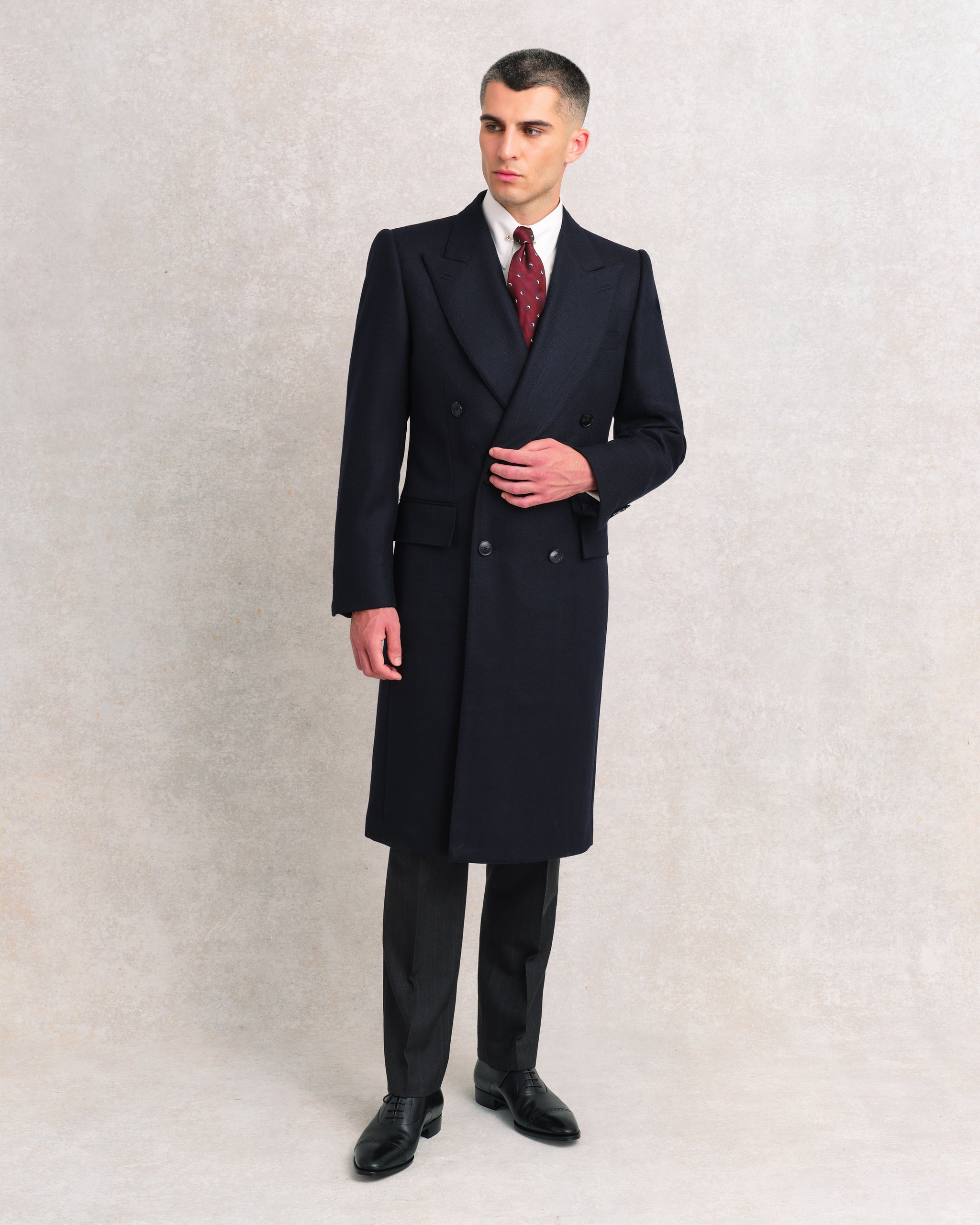 Navy Cashmere Blend Herringbone Coat – Edward Sexton