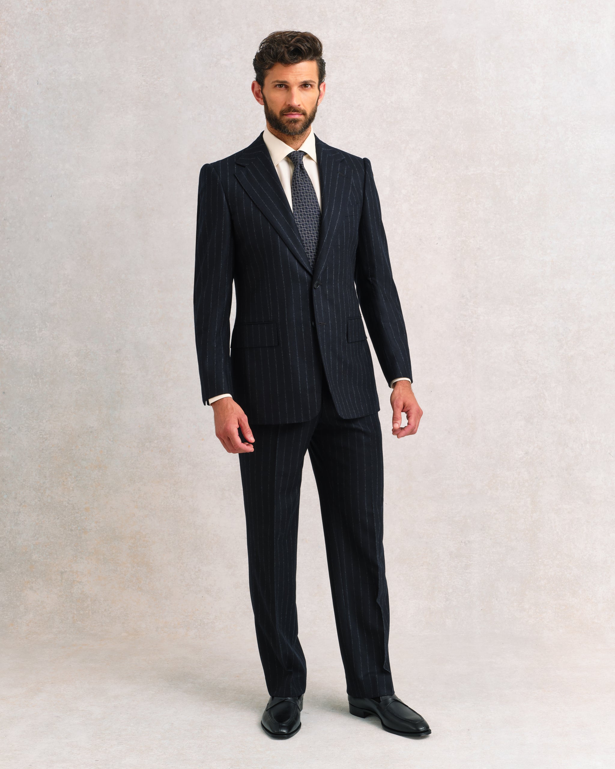 Black Chalk Stripe Suit – Edward Sexton