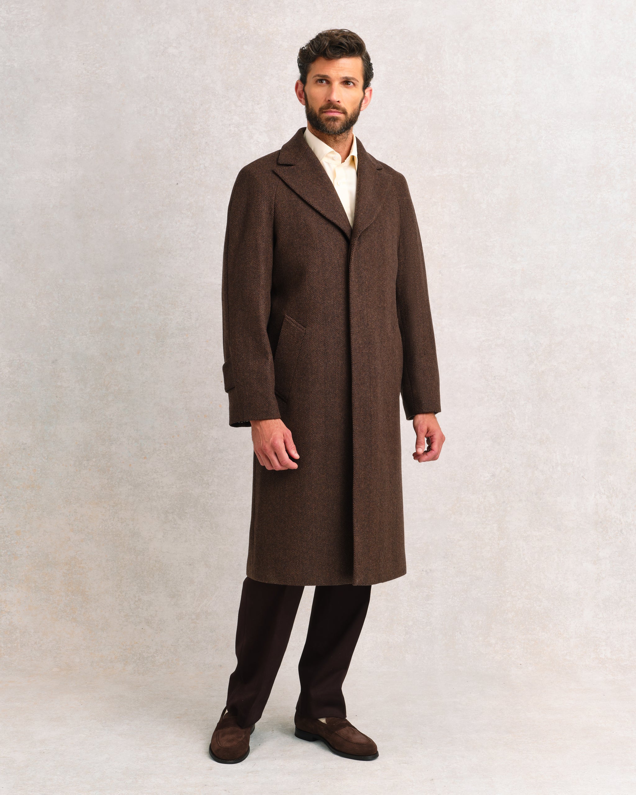 Brown Herringbone Raglan Coat – Edward Sexton