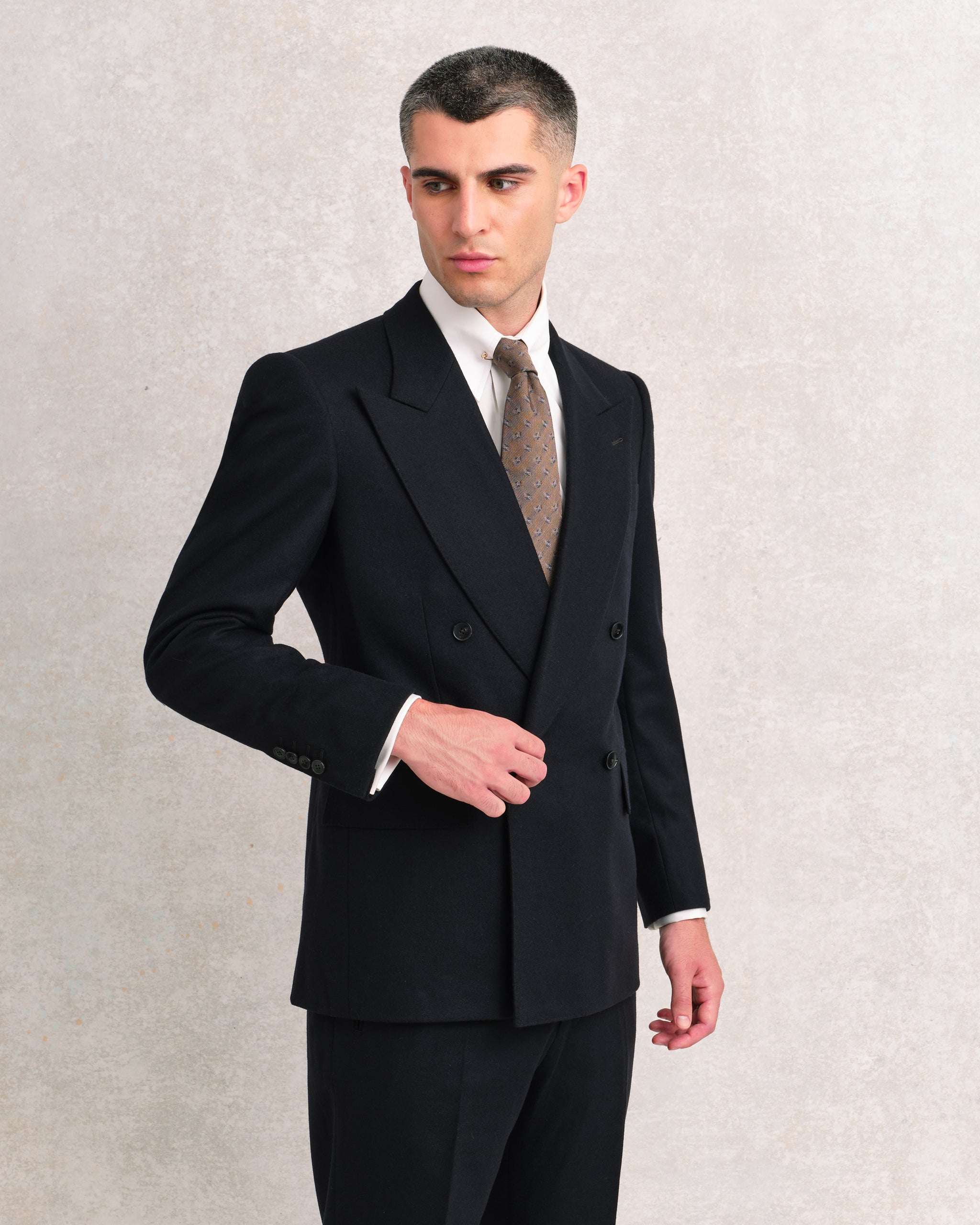 Black Flannel Low Double-Breasted Suit – Edward Sexton