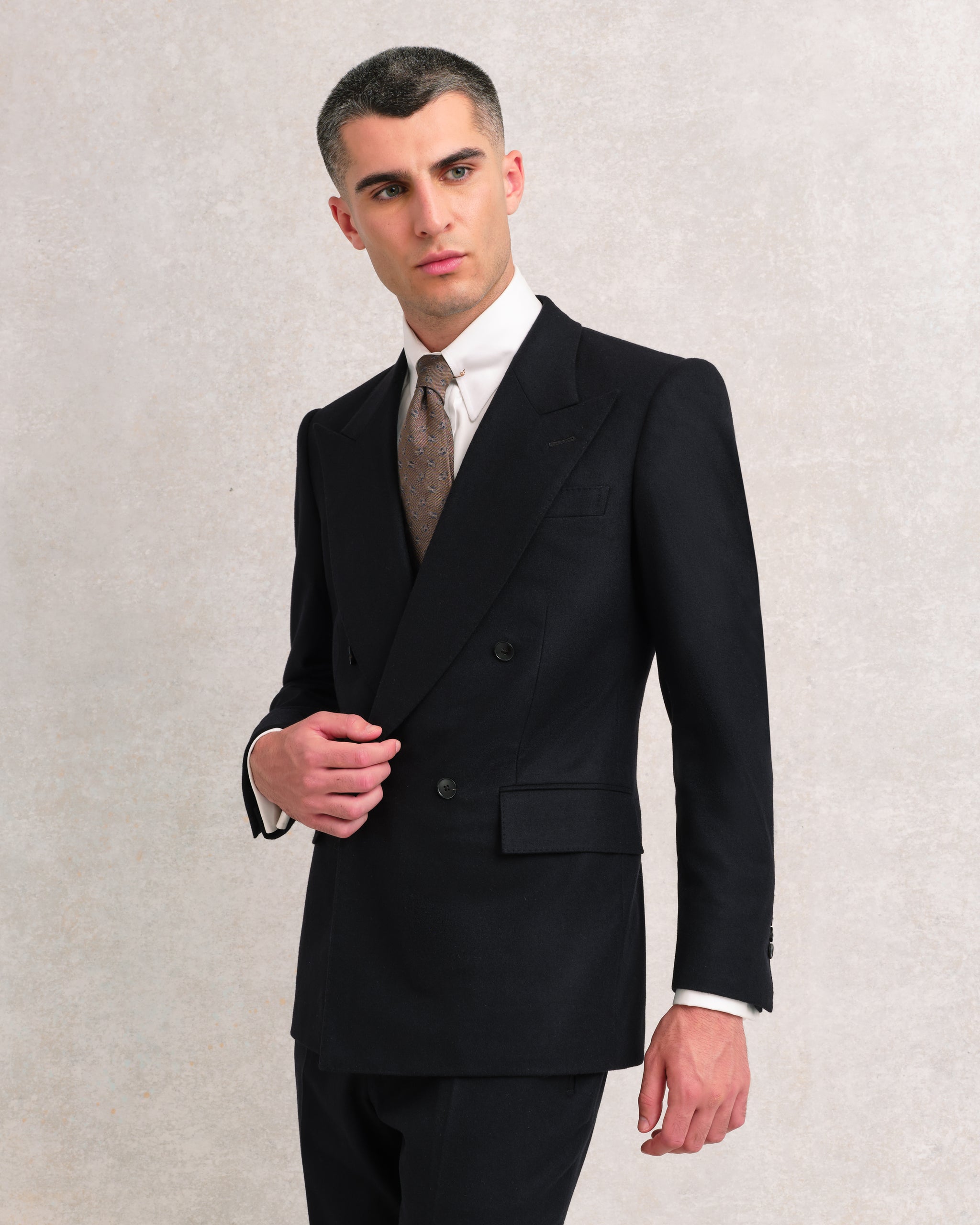Black Flannel Low Double-Breasted Jacket – Edward Sexton