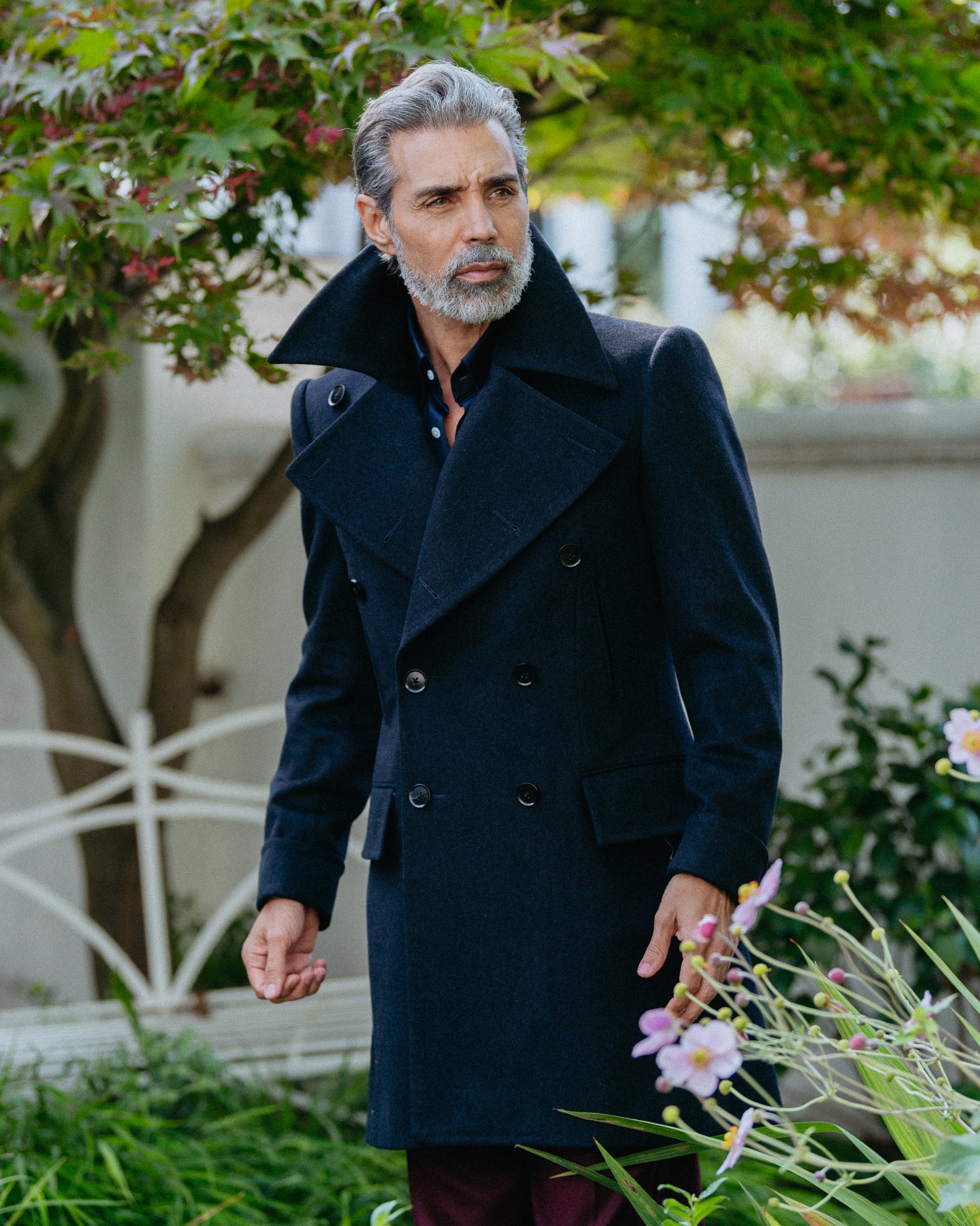 Navy Cashmere Blend Bridgecoat - Main Image