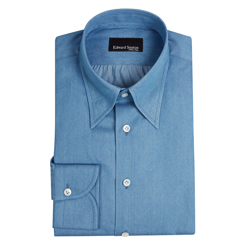 Denim Blue Hidden Button Down Collar Shirt from Edward Sexton Denim Blue Hidden Button Down Collar Shirt from Edward Sexton
