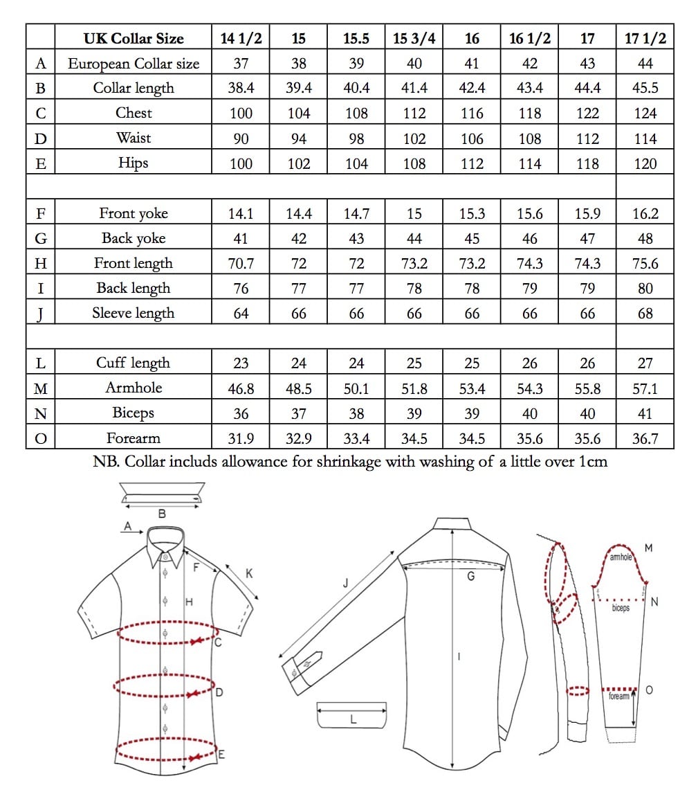 dress shirt collar size chart Dress Shirt Sizes Explained