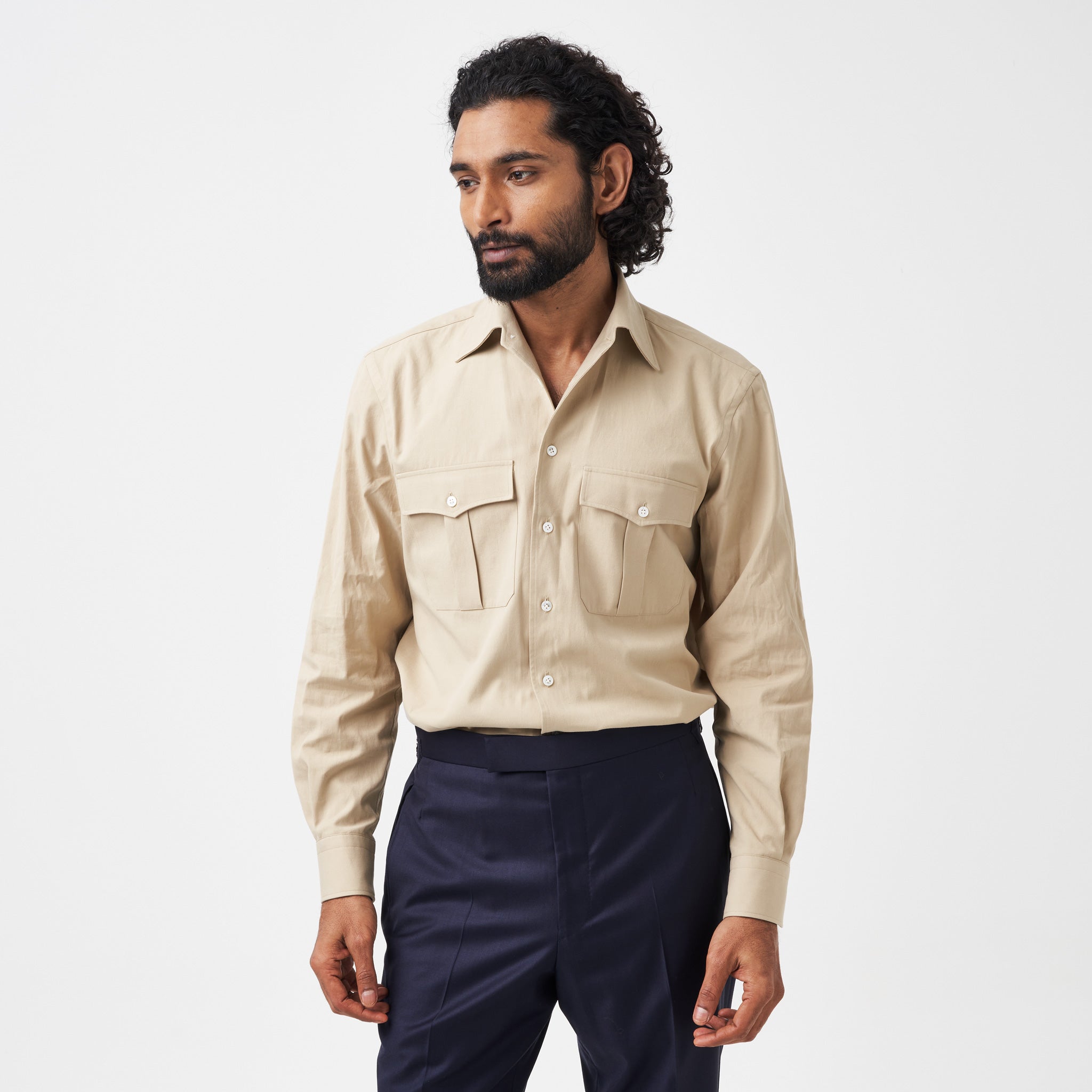 Light Beige Cotton Linen Safari Shirt – Edward Sexton