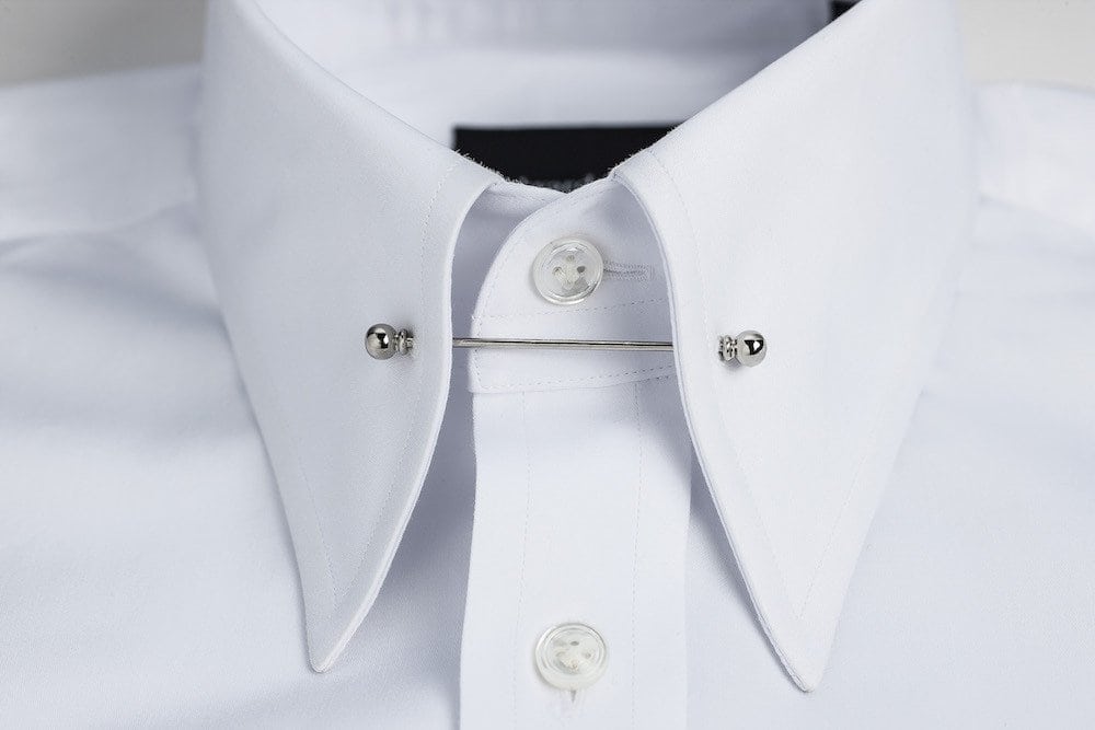 White Regular-Fit Pin Collar Shirt from Edward Sexton White Regular-Fit Pin Collar Shirt from Edward Sexton